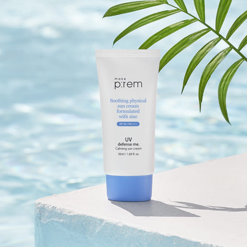 MAKE P:REM UV Defense Me Calming Sun Cream SPF50+ PA++++ 50ml / 1.69 fl oz | Gentle Non-Nano Mineral Sunscreen for Sensitive Skin