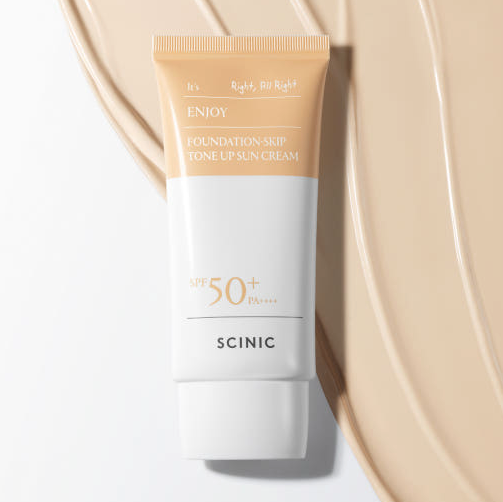 SCINIC Enjoy Foundation Skip Tone Up Sun Cream SPF50+ PA++++ | Natural Peach Tone-Up Moisturizing Vegan Sunscreen