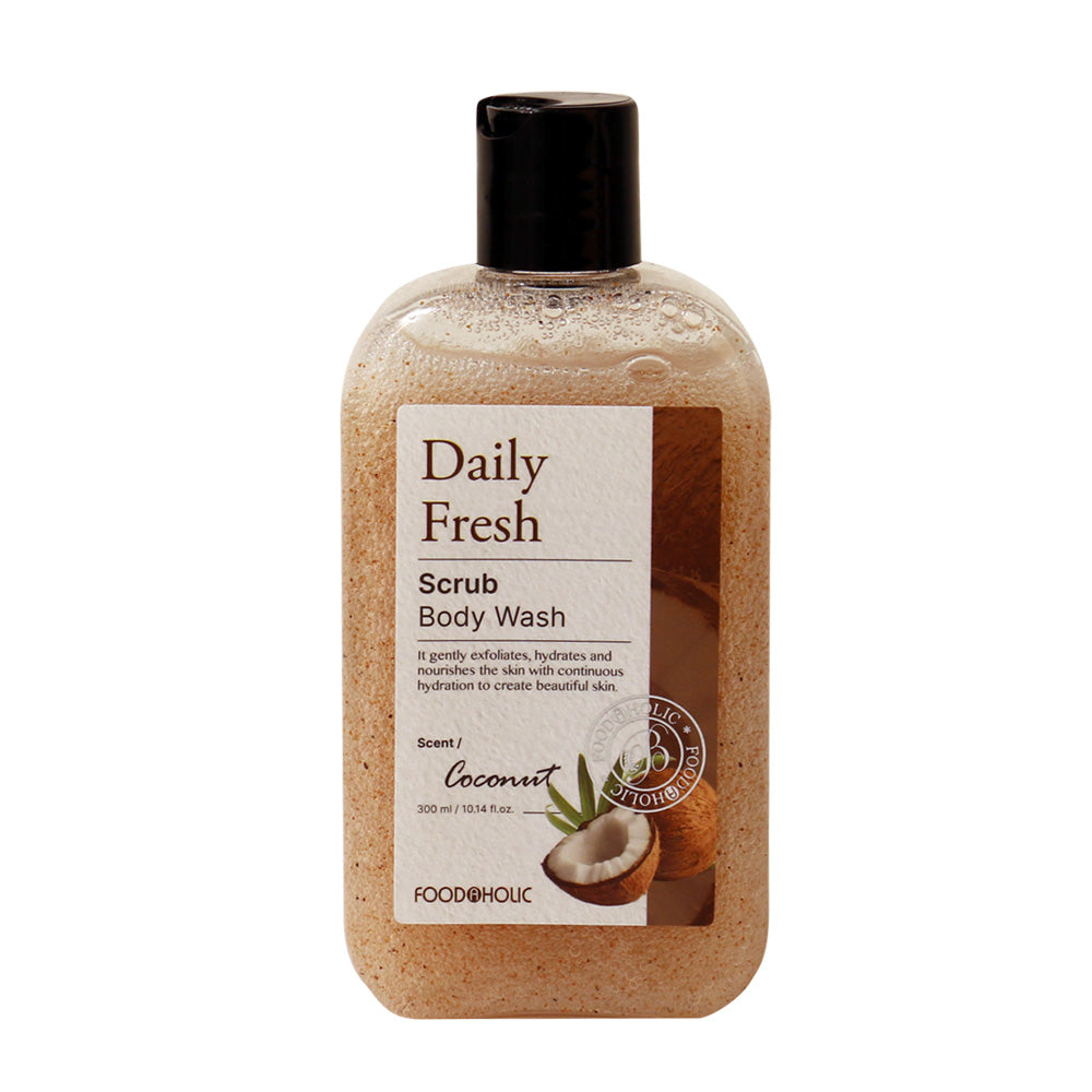 FOODAHOLIC Daily Fresh Scrub Body Wash Coconut 300ml | Exfoliating & Moisturizing Cleanser