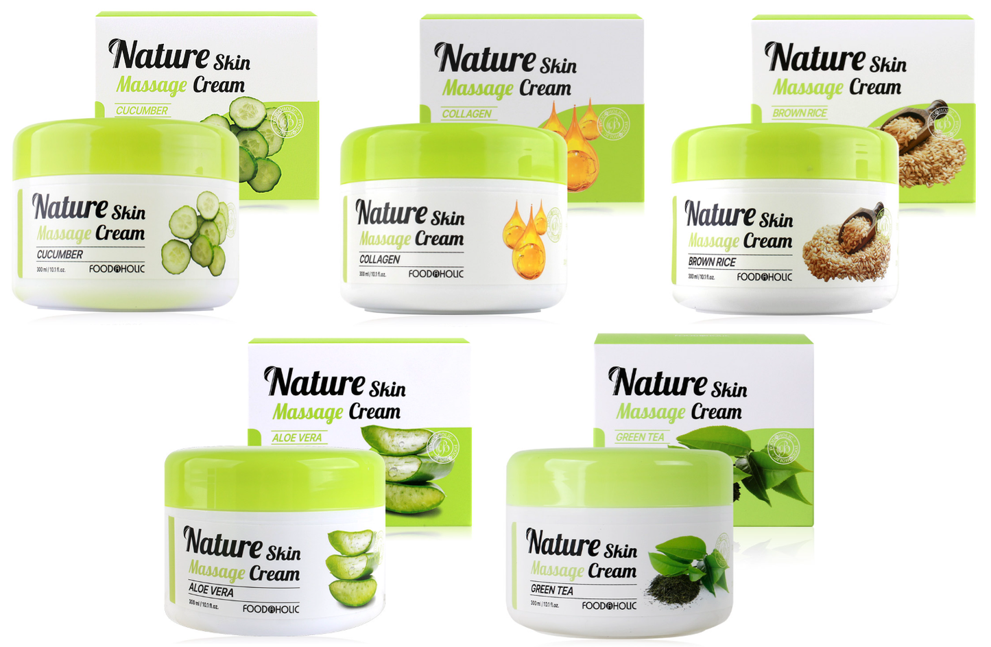 FOODAHOLIC Nature Skin Massage Cream Aloe Vera 300ml / 10.1 fl oz Cucumber / Collagen / Brown Rice / Aloe Vera / Green Tea
