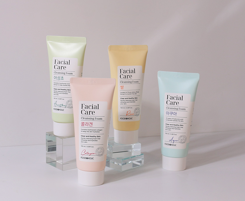 FOODAHOLIC Facial Care Cleansing Foam 100ml 3.38 fl oz - 4-Type – Heartleaf, Rice, Aqua, Collagen