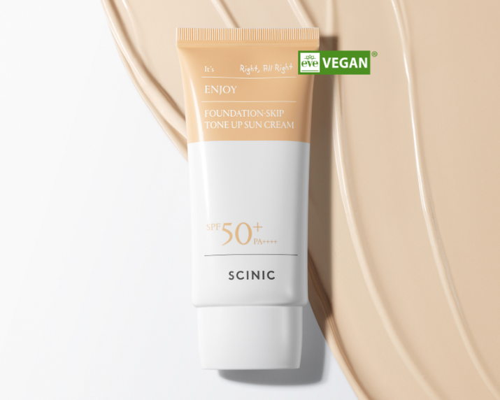 SCINIC Enjoy Foundation Skip Tone Up Sun Cream SPF50+ PA++++ | Natural Peach Tone-Up Moisturizing Vegan Sunscreen