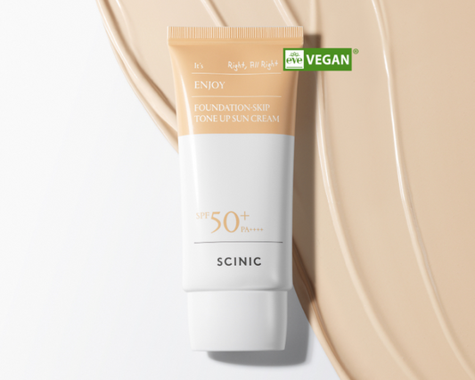 SCINIC Enjoy Foundation Skip Tone Up Sun Cream SPF50+ PA++++ | Natural Peach Tone-Up Moisturizing Vegan Sunscreen