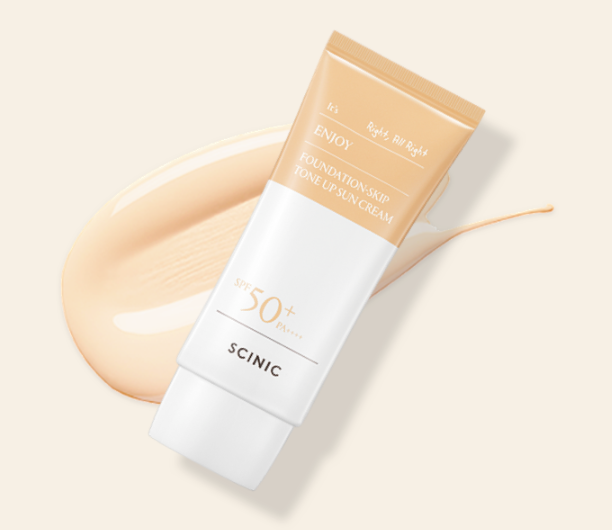 SCINIC Enjoy Foundation Skip Tone Up Sun Cream SPF50+ PA++++ | Natural Peach Tone-Up Moisturizing Vegan Sunscreen