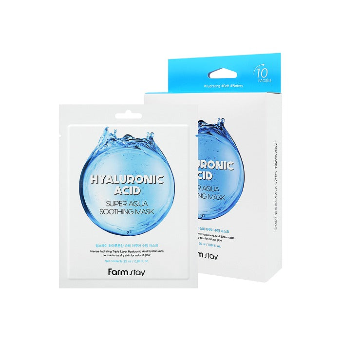 FARM STAY Hyaluronic Acid Super Aqua Soothing Mask 25ml / 0.84 fl oz * 10EA