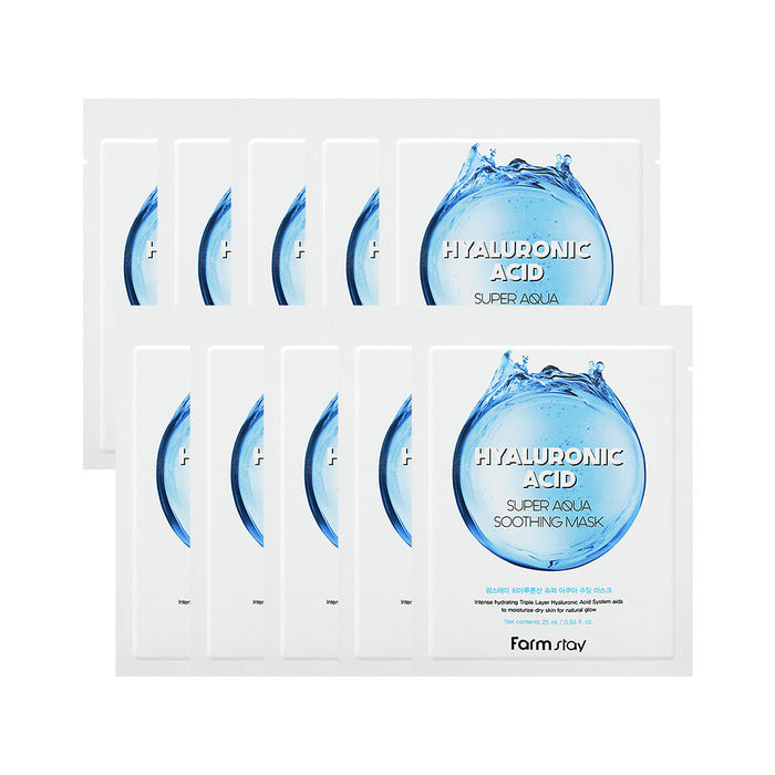 FARM STAY Hyaluronic Acid Super Aqua Soothing Mask 25ml / 0.84 fl oz * 10EA