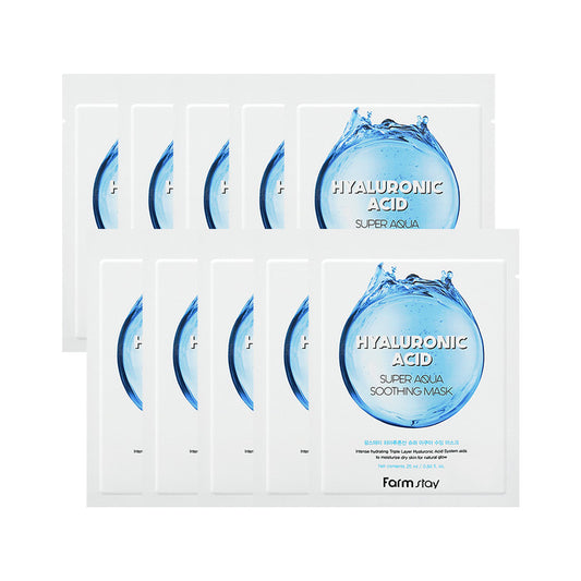 FARM STAY Hyaluronic Acid Super Aqua Soothing Mask 25ml / 0.84 fl oz * 10EA
